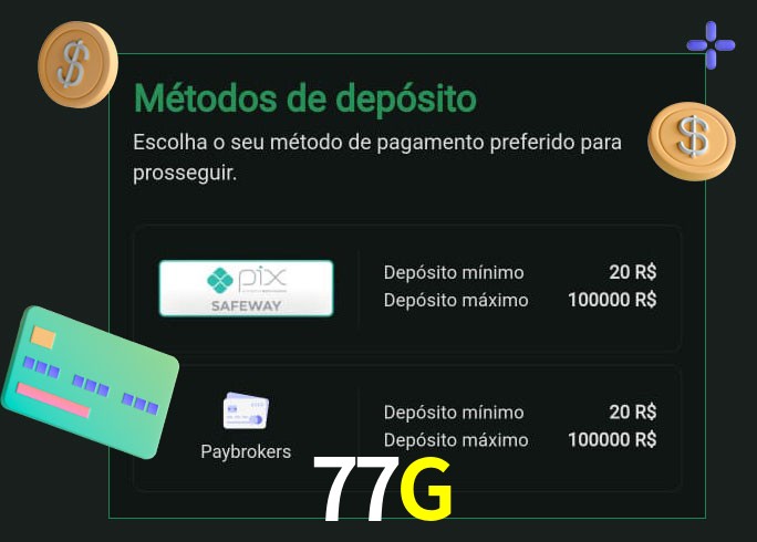 O cassino 77Gbet oferece uma grande variedade de métodos de pagamento